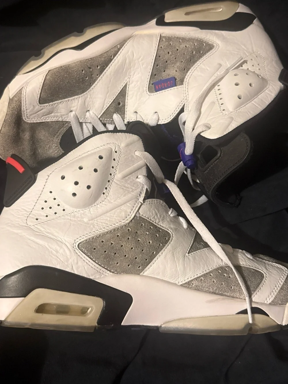 Jordan Men's White, Gray & Black High-Top Sneakers with Purple Accents